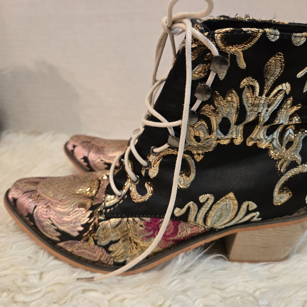 Flora Tapesrtyl Lace-Up Ankle Boots - Black and Multicolor - Picture 7 of 12